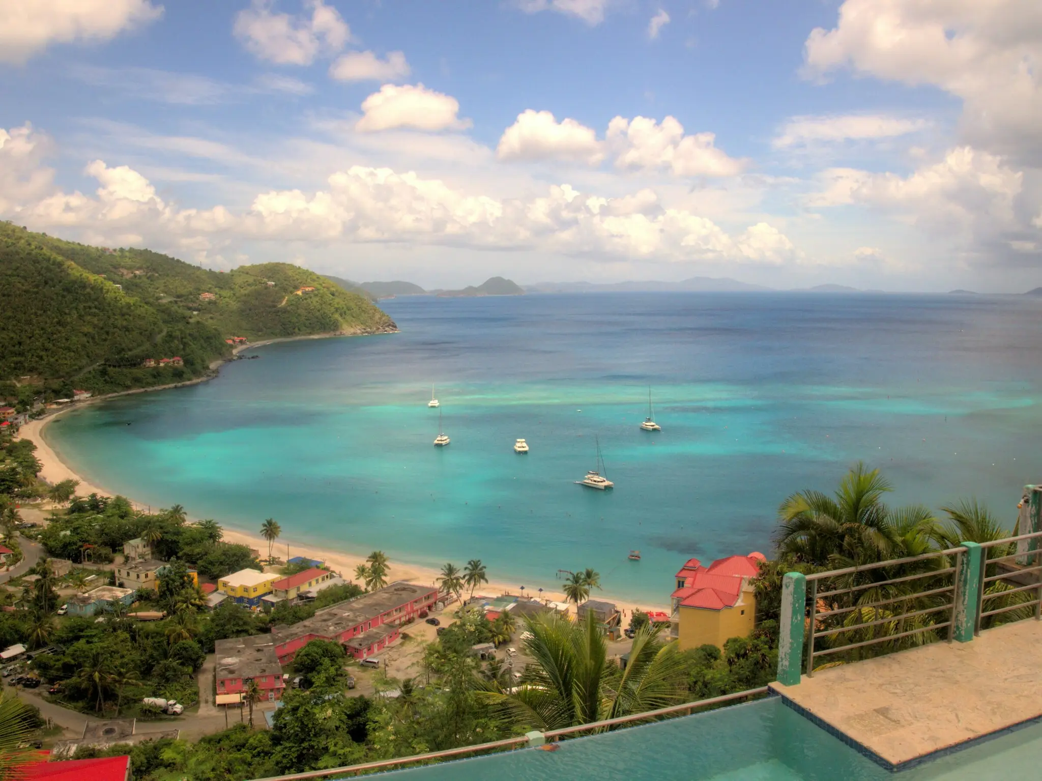 Sailboats anchored in Cane Garden Bay, Tortola, British Virgin Islands