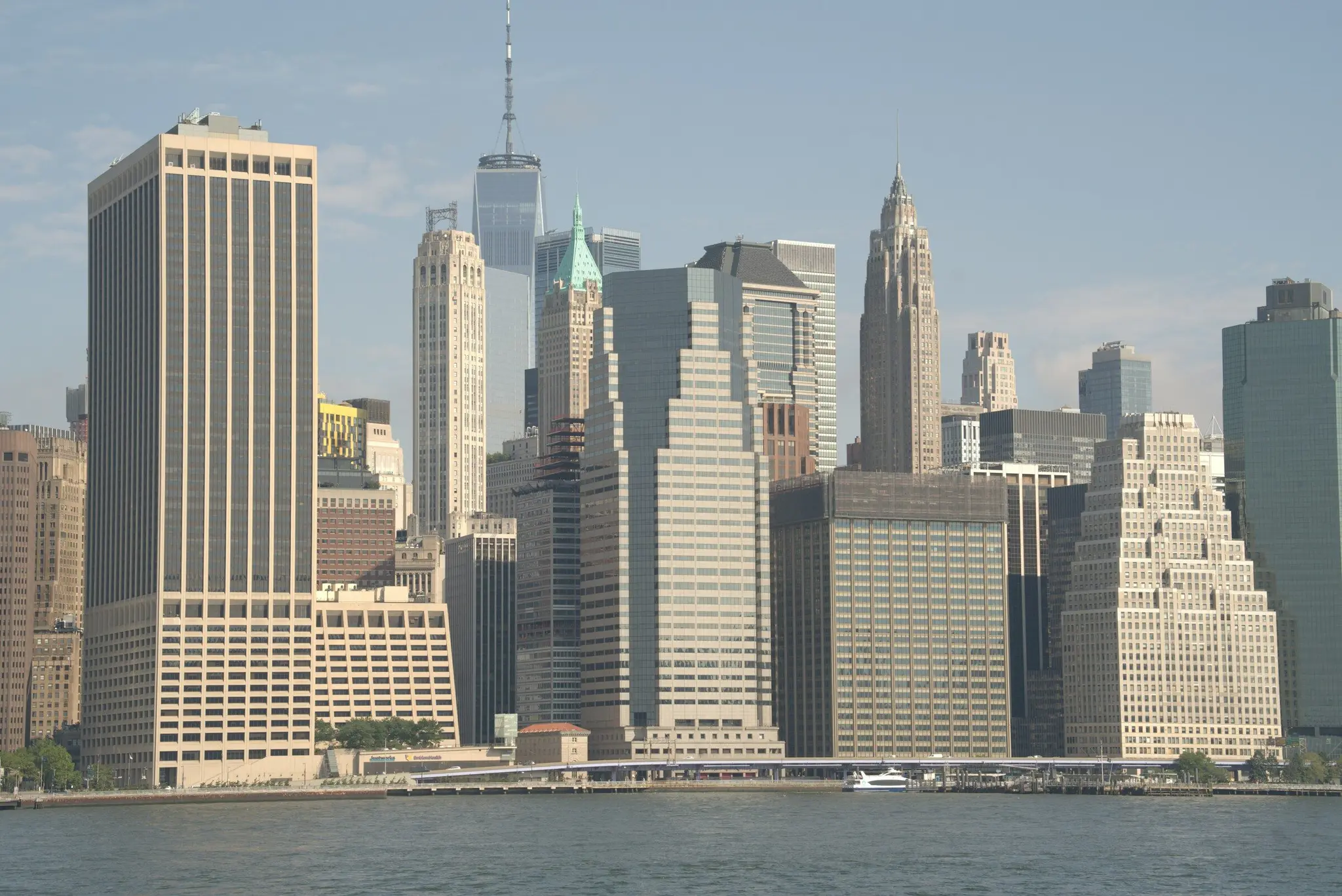 Lower Manhattan’s skyline and One World Trade Center viewed across the East River